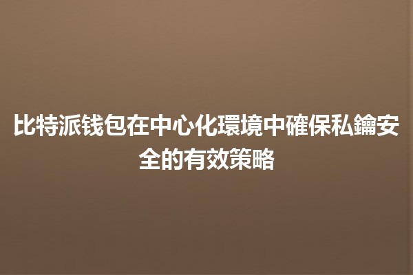 比特派钱包在中心化環境中確保私鑰安全的有效策略🔐💼