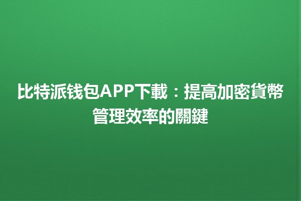 比特派钱包APP下載📲💰：提高加密貨幣管理效率的關鍵